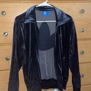 Navy blue velvet Adidas zip up